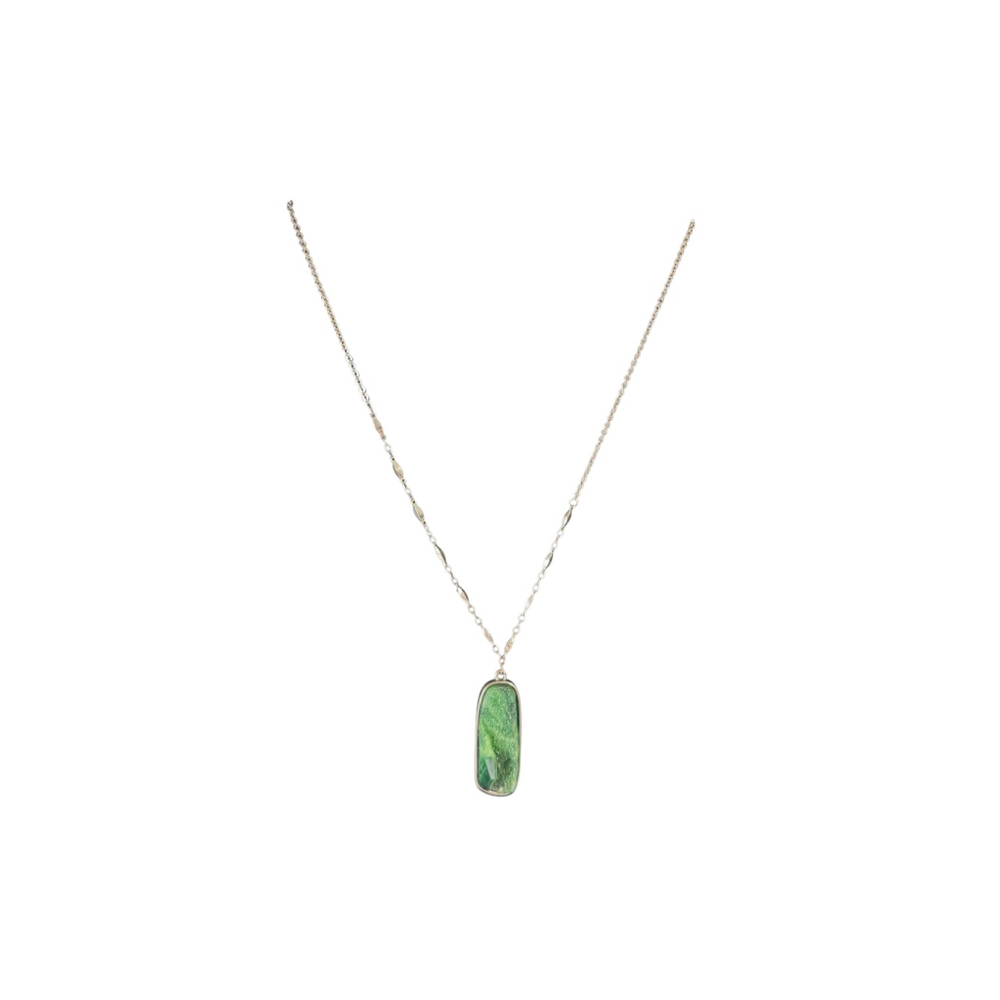AEO Green Stone Silver Chain Necklace